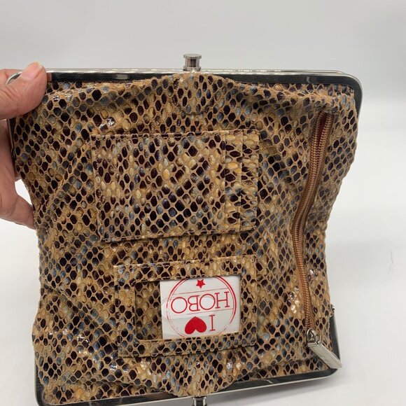 Hobo Snakeskin Patterned Lauren Leather Double Frame Clutch - Picture 13 of 15